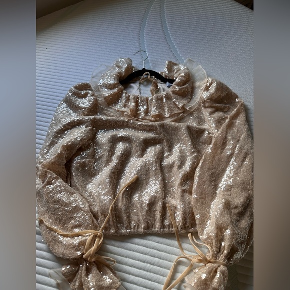 ANTONIO MELANI Tops - NWT Nicole Bathie/Antonio Melani CHAMPAGNE GOLD SEQUIN Shelby Blouse Small